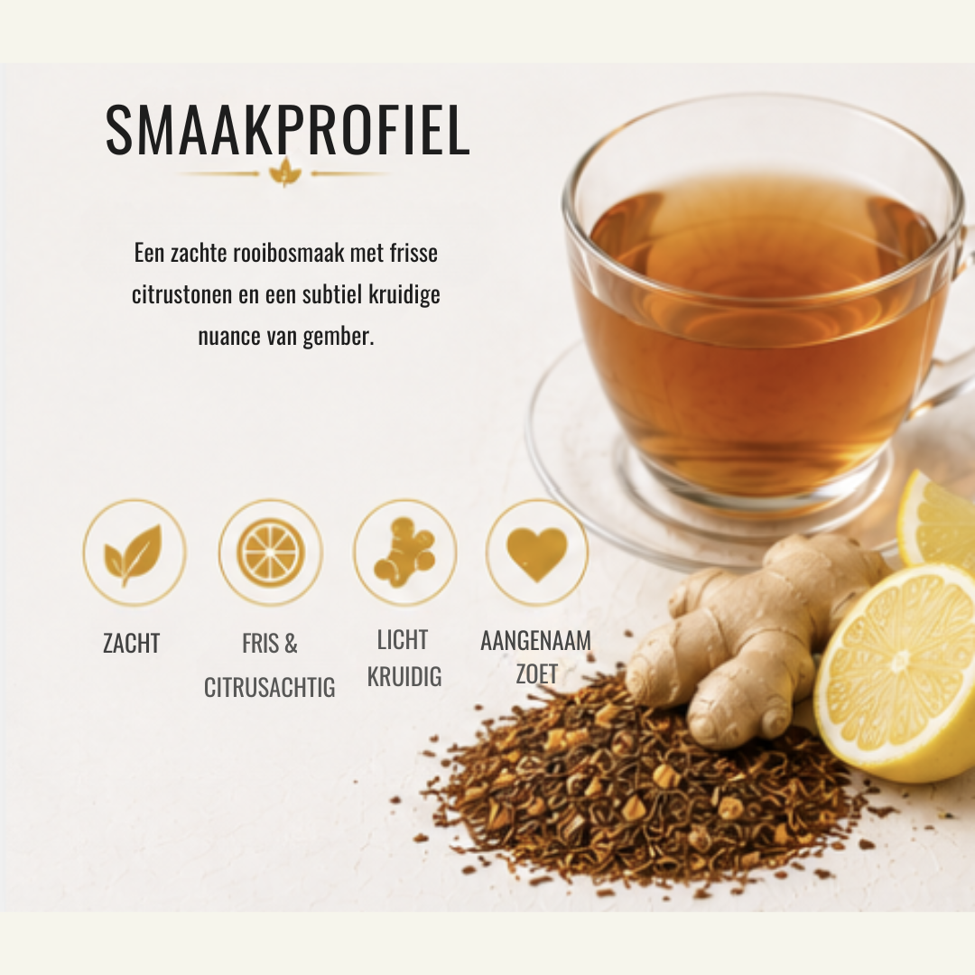 Rooibos Thee Melange – Gember & Citroen | Cafeïnevrije Kruidenthee