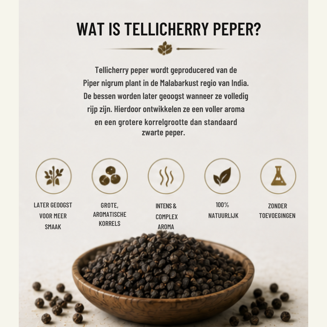 Tellicherry Peper – Premium Zwarte Peperkorrels