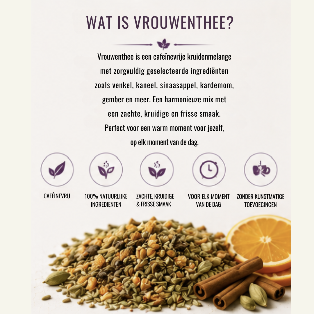Vrouwenthee – Aromatische Cafeïnevrije Kruidenmelange