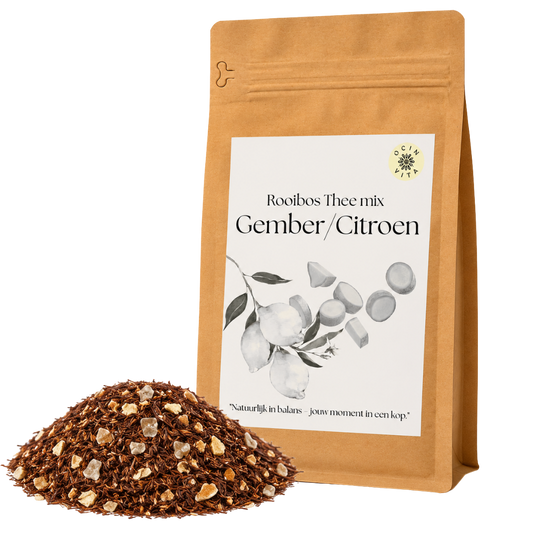 Rooibos Thee Melange – Gember & Citroen | Cafeïnevrije Kruidenthee
