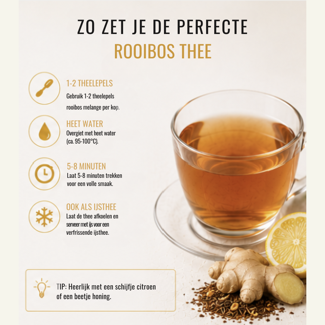 Rooibos Thee Melange – Gember & Citroen | Cafeïnevrije Kruidenthee