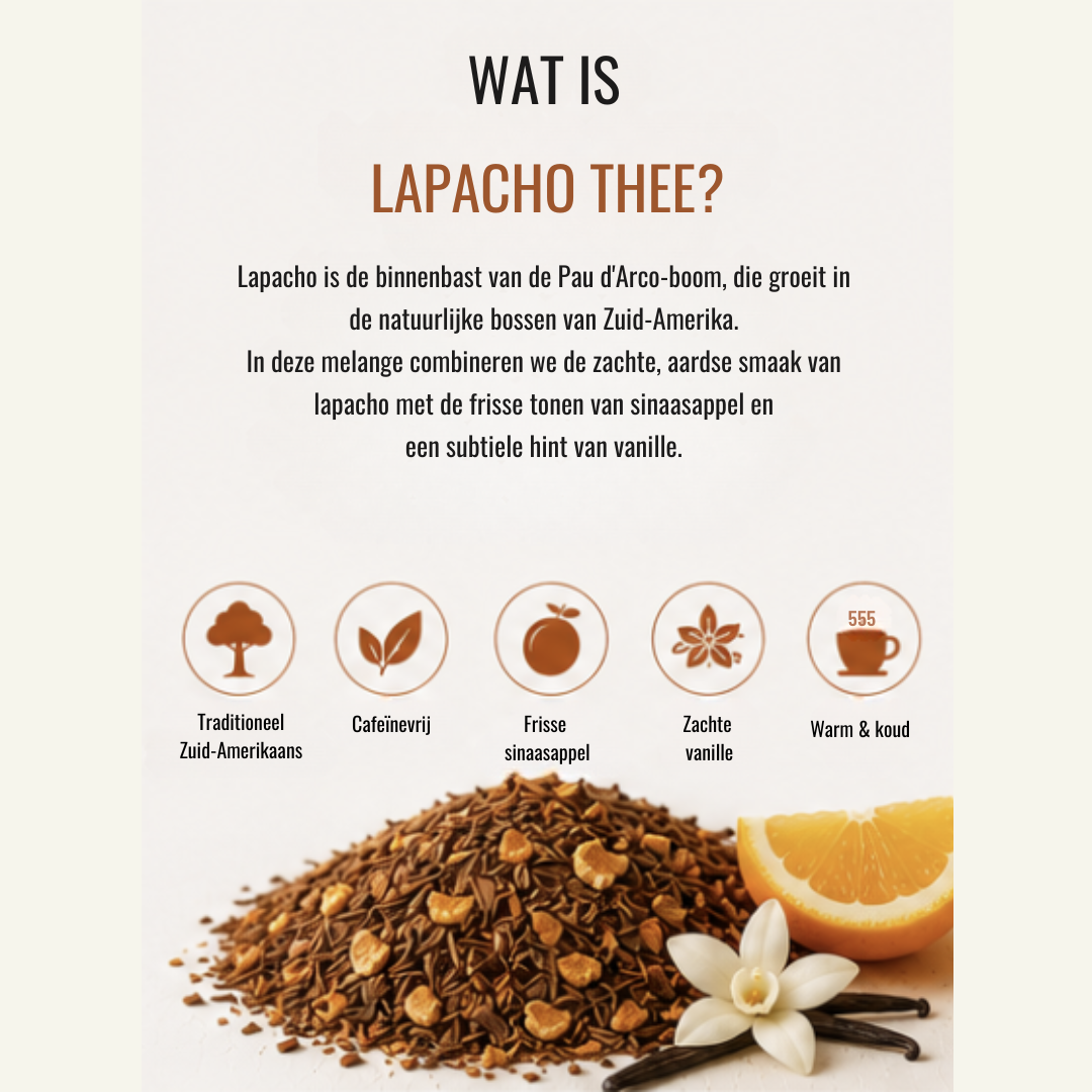 Lapacho Theemelange Sinaasappel & Vanille – Zachte en Aromatische Kruidenthee