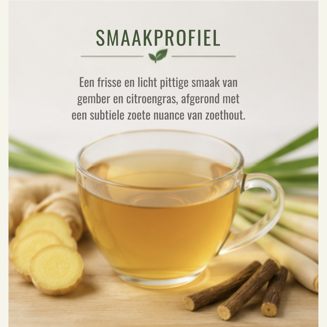 Frisse Gember Thee – Citroengras & Zoethout | Cafeïnevrije Kruidenthee