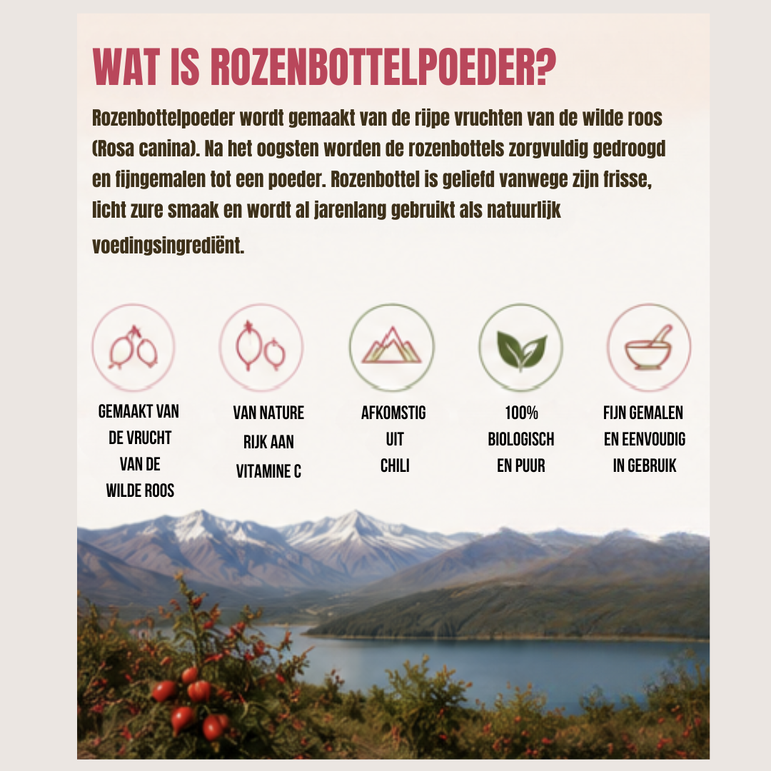 Rozenbottelpoeder – 100% Puur, Biologisch & Van Nature Rijk aan Vitamine C