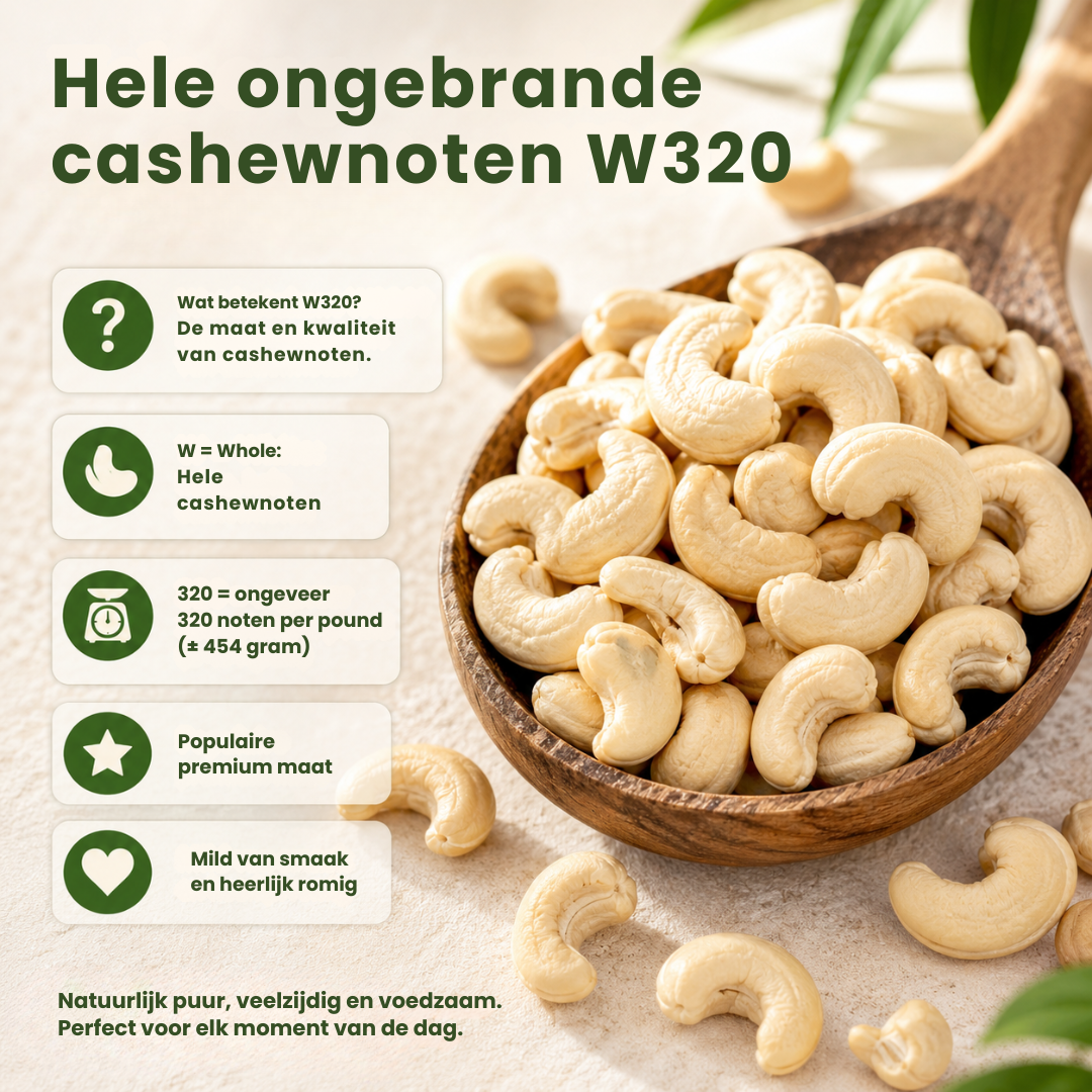 hele ongebrande cashewnoten W320